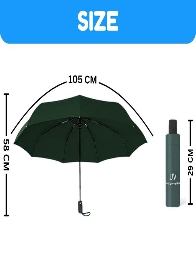 JRM Umbrella for Men and Women Big Size 3 Fold Automatic Open & Close Umbrella for Rain & Sun UV Blocking Waterproof Folding Umbrella for Men Women Kids - Windproof Large Triple Fold (GREEN) - Image 4